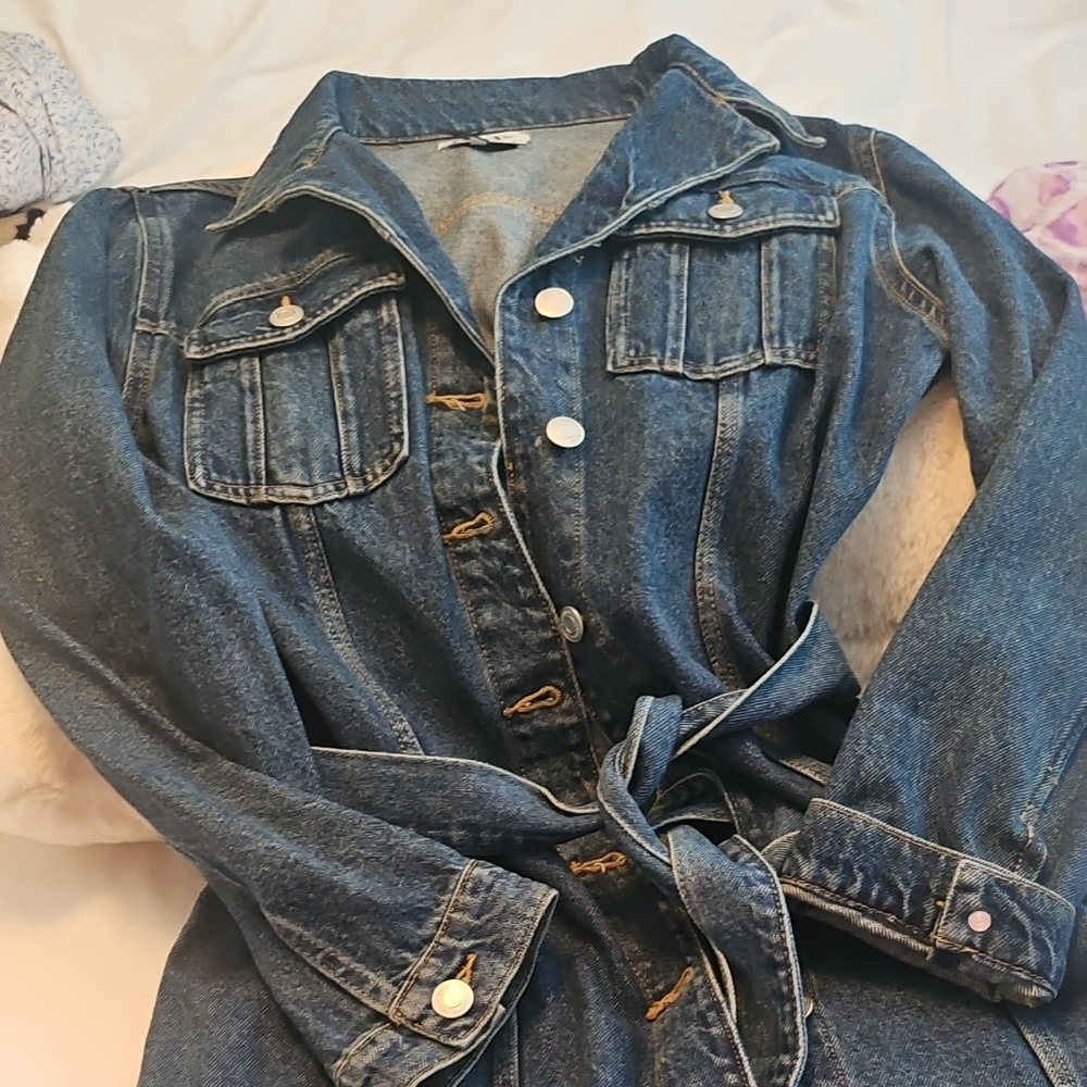 Zara Long Belted Blue Denim Dress L EXCELLENT